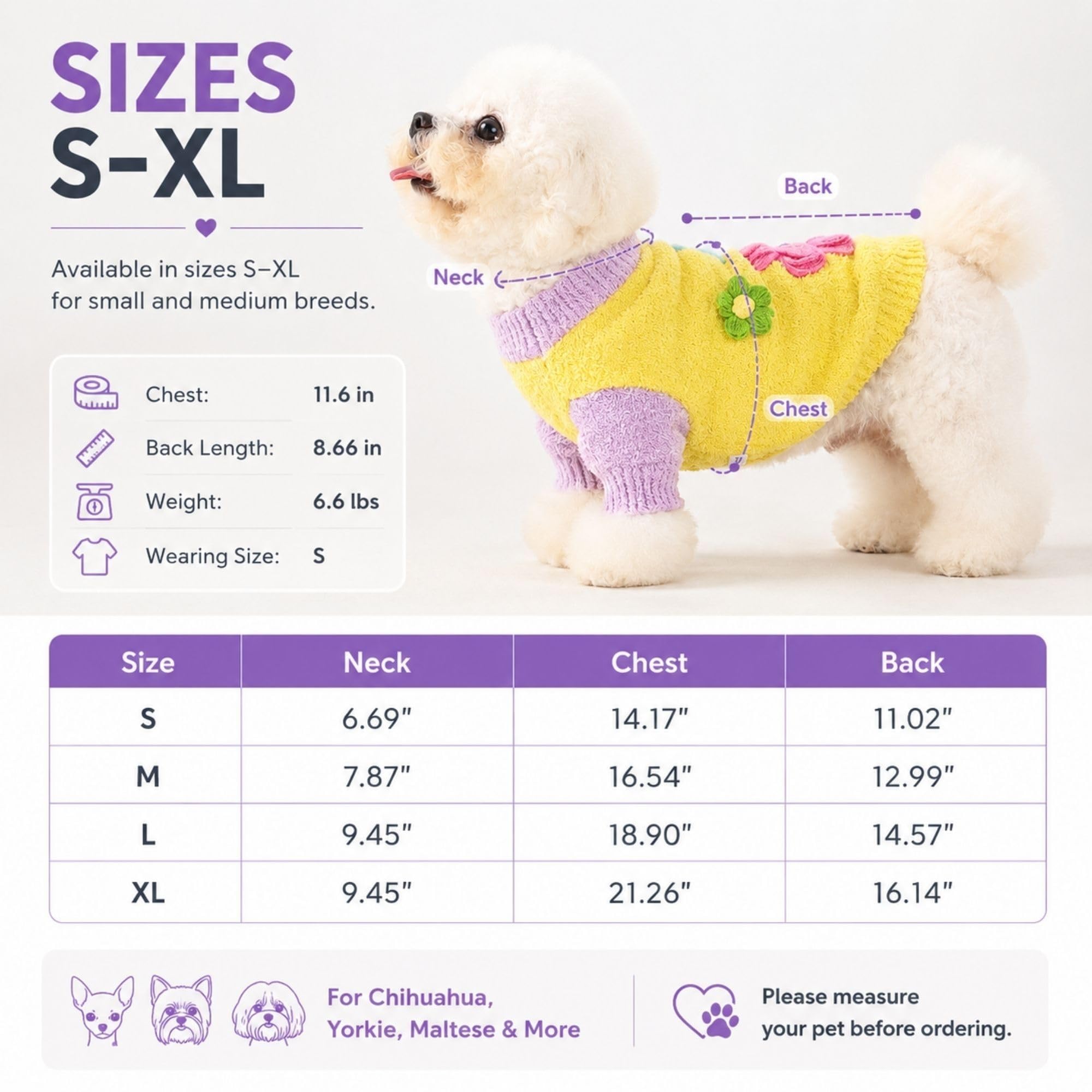 Vêtements pour chiens de petite et moyenne taille, pull pour animal de | Pull léger en polaire douce pour petit chien avec décoration florale 3D, facile à mettre, promenade quotidienne