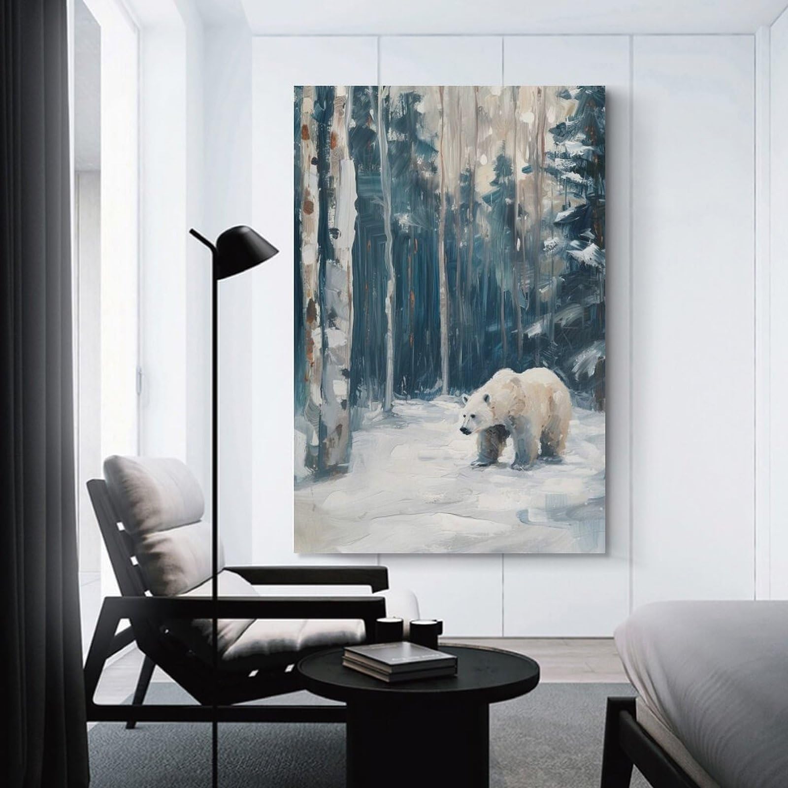 Junmoney Unframe-Style-17 Polar Bear In Winter Forest Painting Home Decor Wall Art 24X36inch(60X90cm), For Bedroom, Guest Room Or Reading Nook, Decorative Wall Art For Cosy Rooms