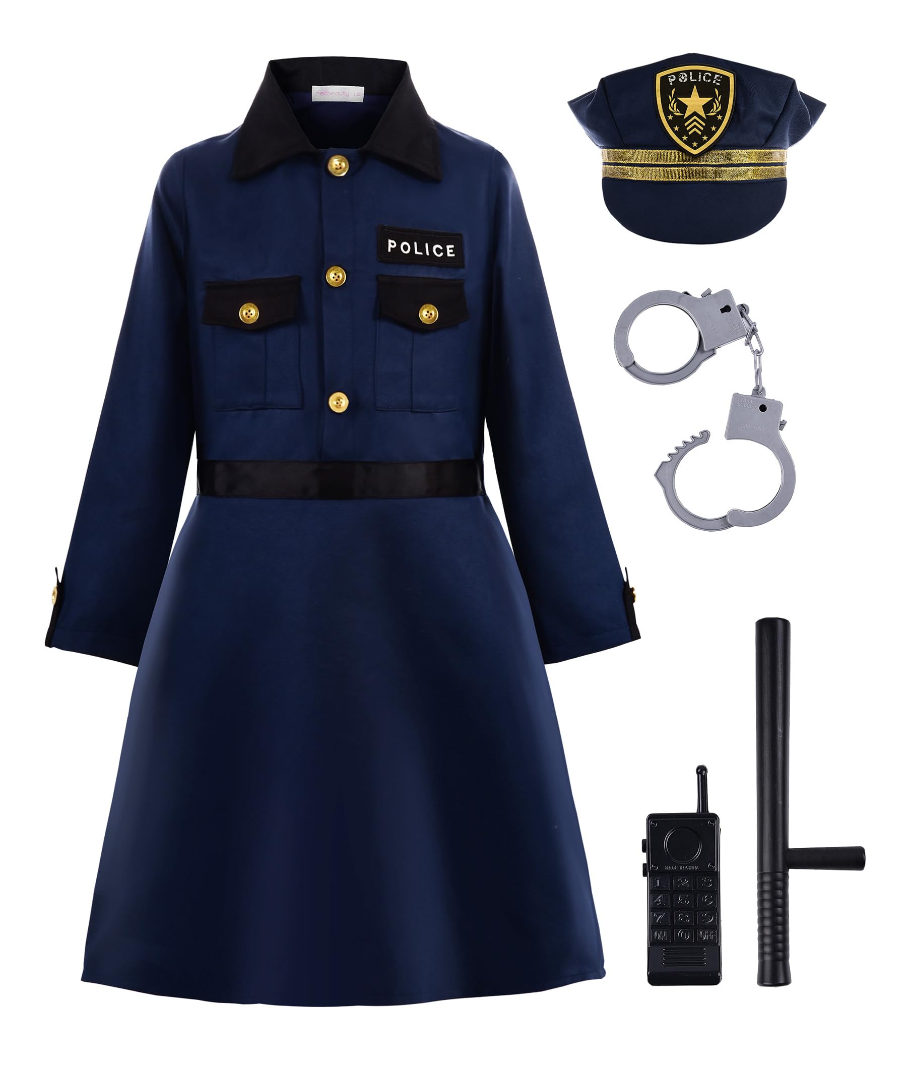 ReliBeauty Kids Police Officer Costume for Girls Cop Costume Halloween