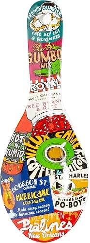 Nueva Orleans Iconic Food Logos Design Souvenir Cuchara Rest (cerámica)