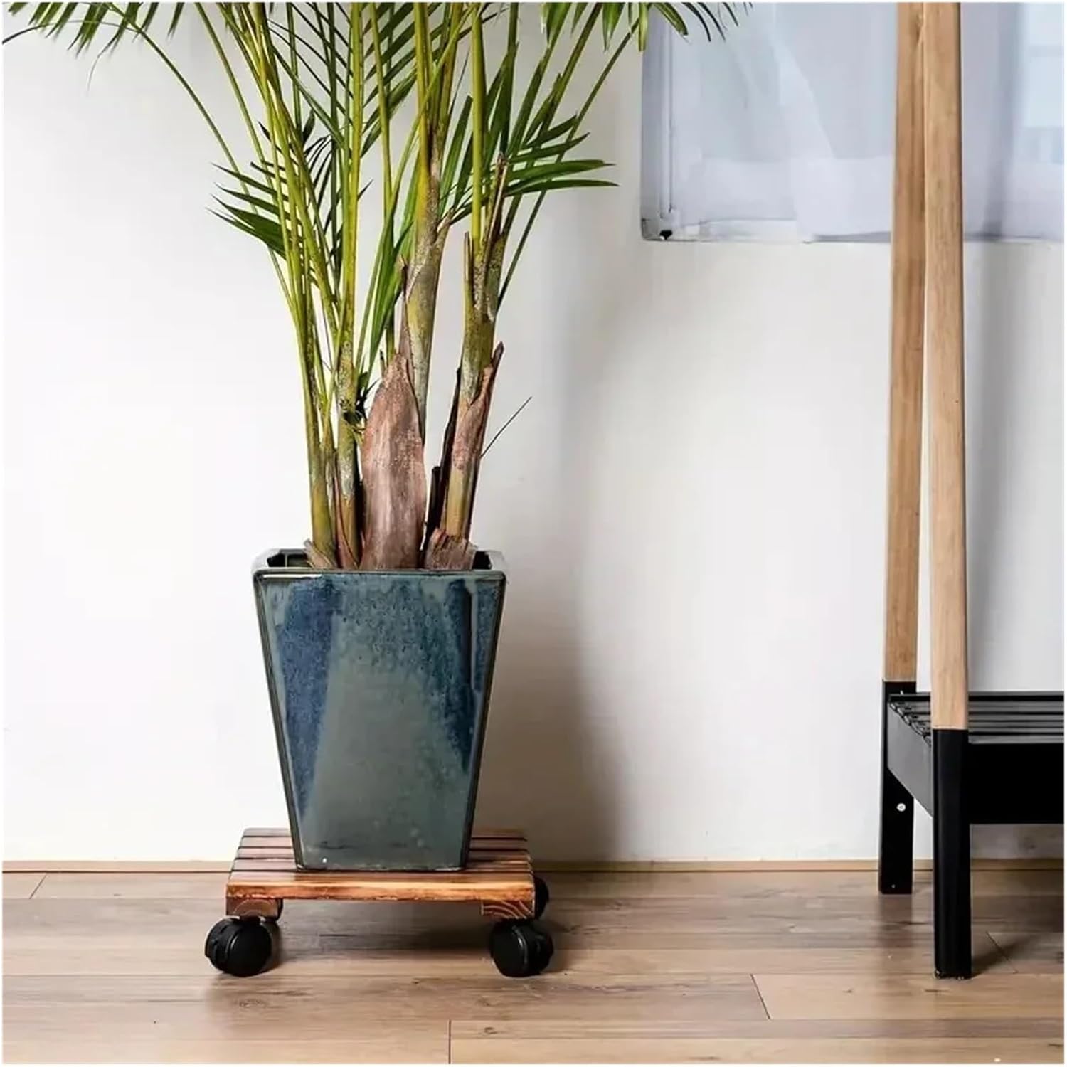 Movable Flower Stand with Universal Wheels - Solid Wood Thickened Bonsai Holder, Pot Tray Roller Base