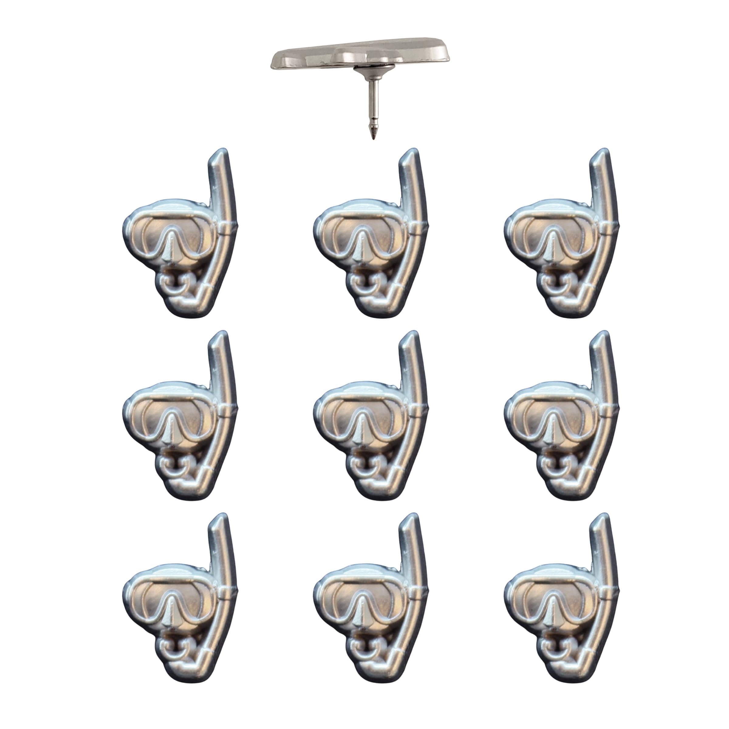 Snorkel Push Pins - Silver Snorkel Map Pins for Cork Boards, Maps, or Lapel Use - Designed in USA - Set of 10