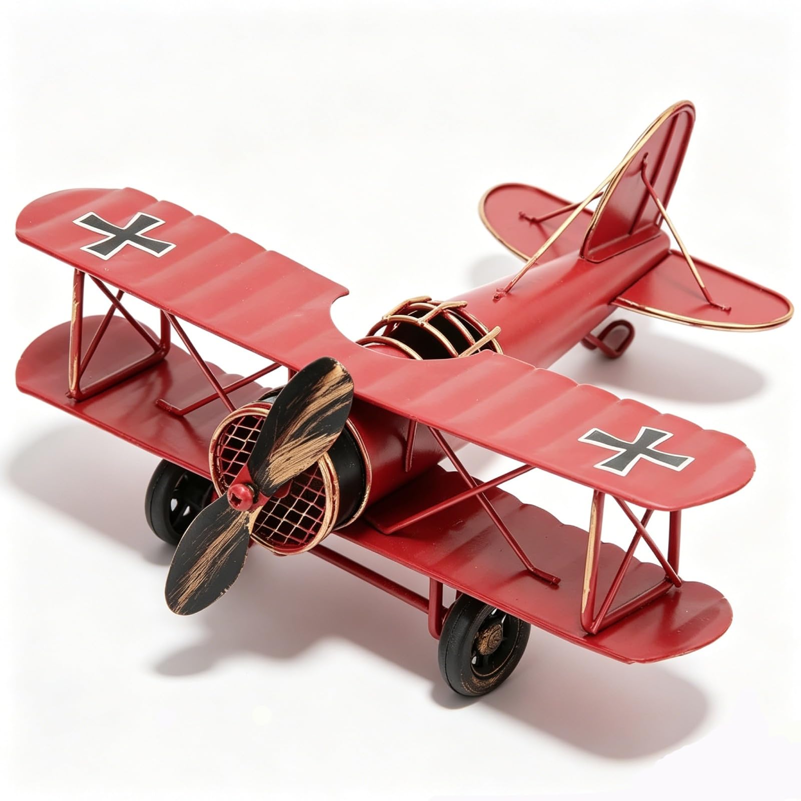 Cyrank Retro Flugzeug Flugzeugmodell, Vintage Flugzeug Dekor Metall Flugzeugmodell für Home Office Desktop Weihnachtsbaum Dekoration(rot)