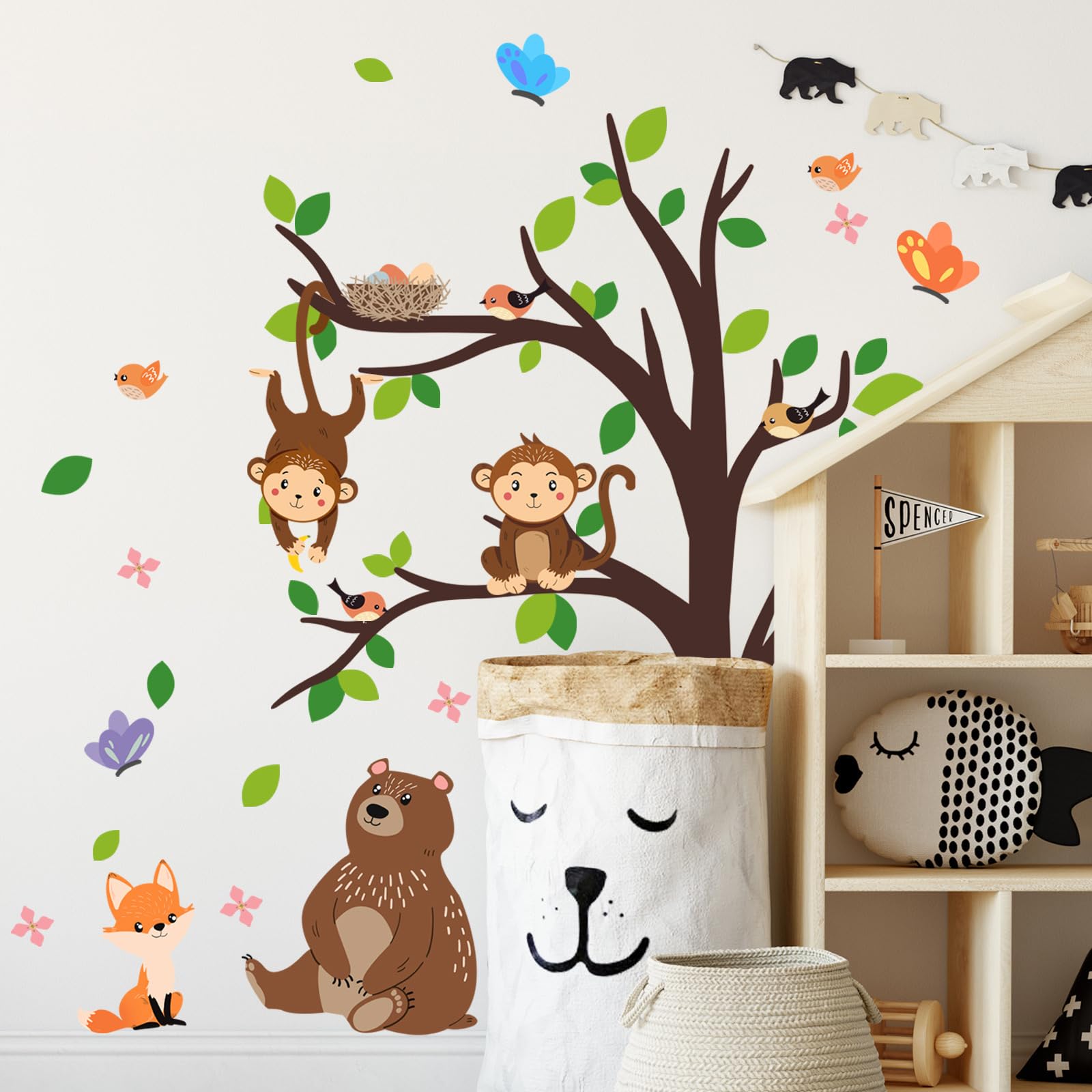 Purekay Jungle Animals Tree Wall Stickers Safari Bears Monkeys Fox Sloth Wall Decoration Nursery Nursery Children's Bedroom - Image 3