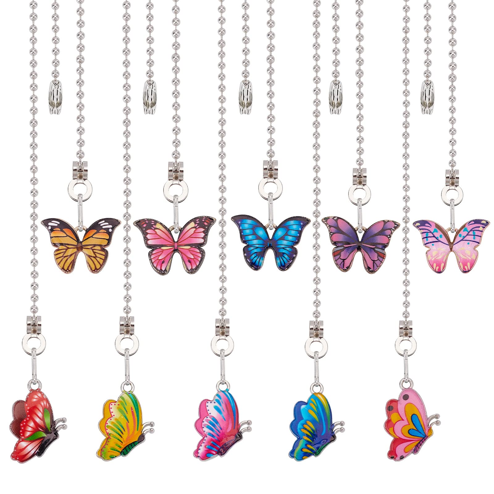 CRASPIRE Small 10pcs Ceiling Fan Pull Chain Extender 14" Small Butterfly Charm Pendant Adjustable Decorative Extension Connector Ball Bead Cord Replacement Hanging Ornaments for Lighting Lamp Decor