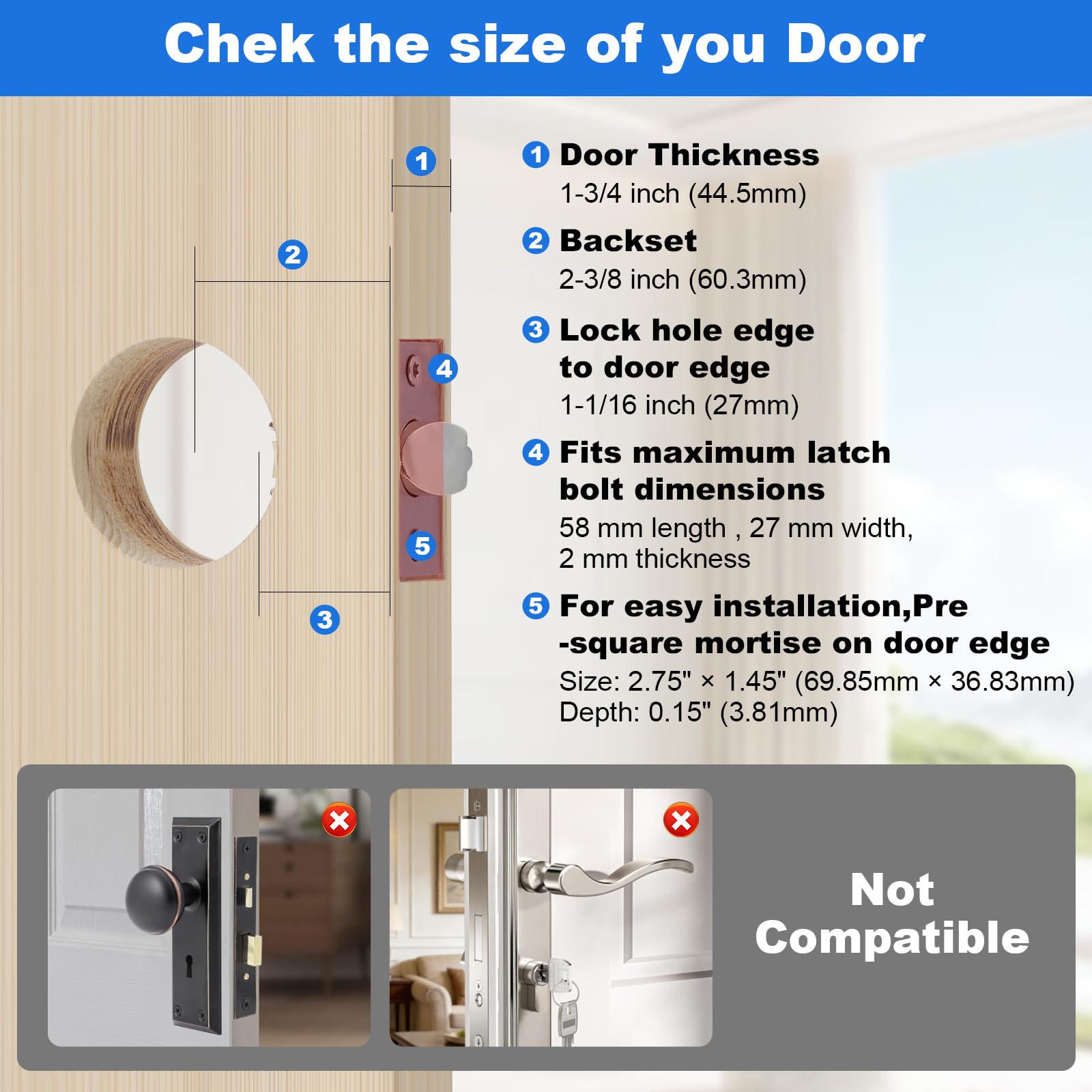 2-Pack Stainless Steel Door Reinforcement Plate – Fits 1-3/4" Thick Doors, Silver, Lock & Strike Plate Reinforcer, 2-1/8" Bore