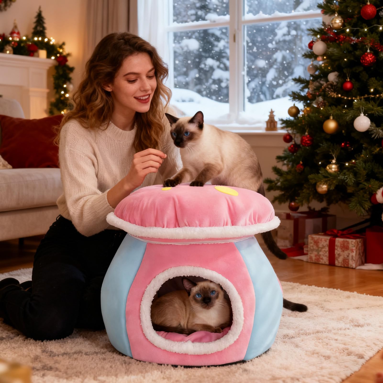 Cama Cueva para Gatos Semi Cerrado Cálido Refugio para Dormir