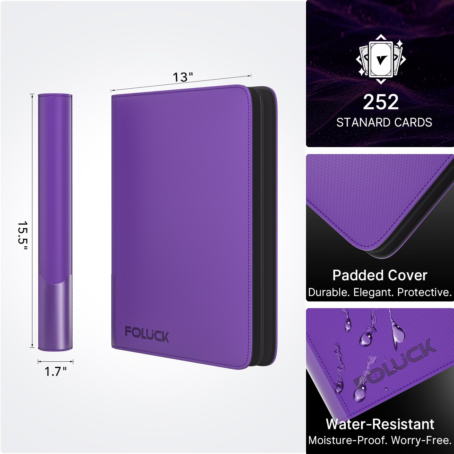 Foluck Carpeta de carga superior de 9 bolsillos, capacidad para 252 cargadores superiores, 200 cargadores superiores y fundas para tarjetas incluidas, carpeta de tarjetas intercambiables de carga