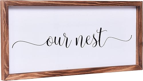 Athena's Elements Decoración de granja, arte de pared rústico moderno para decoración del hogar, letrero de Our Nid, bonito letrero impreso de