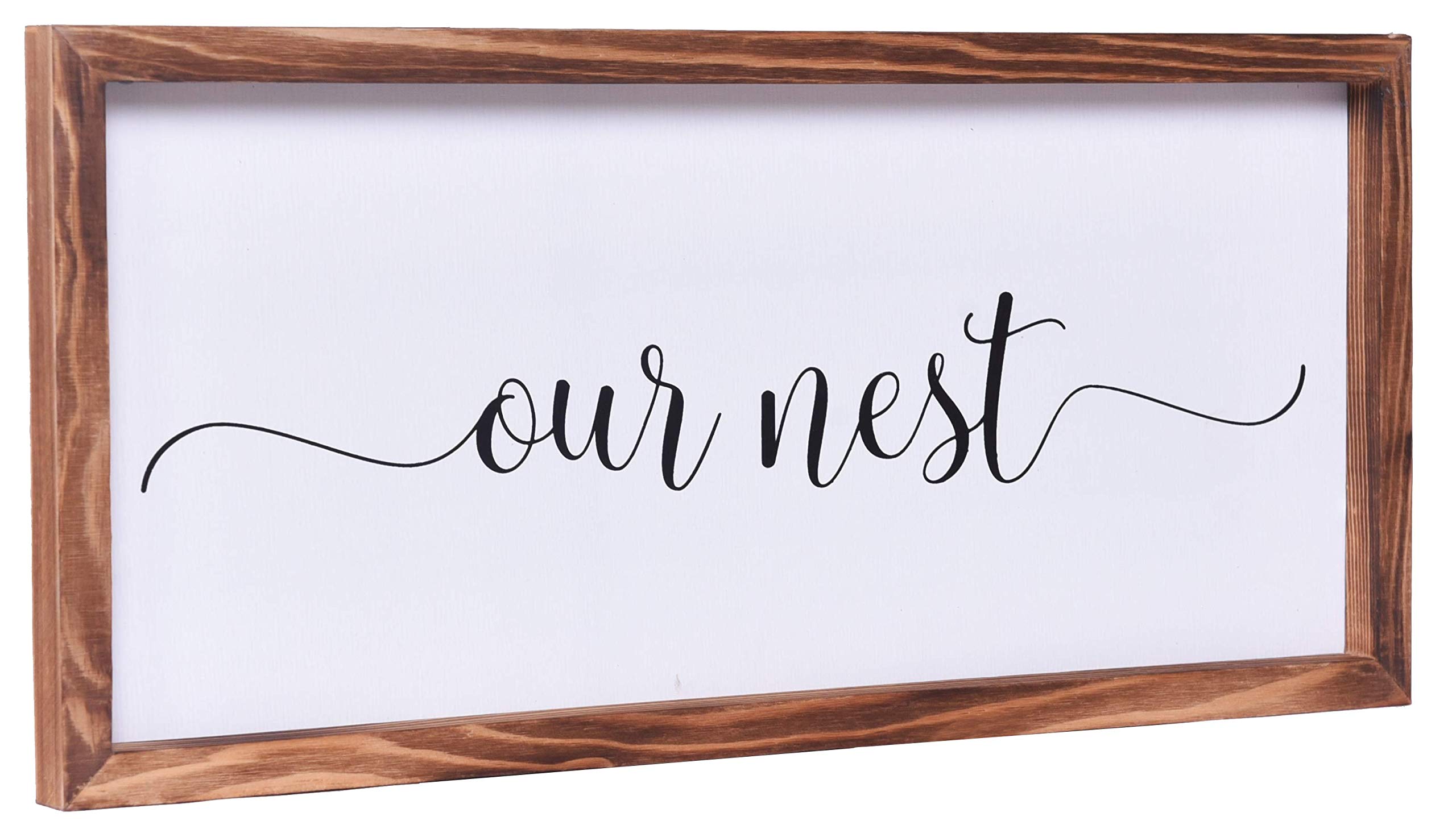 Athena's Elements Farmhouse Decor,Modern Rustic Wall Art Home Decor,Our Nest Sign,Cute Solid Wood Framed Printed Sign for Entry, Living Room, Foyer, Hallway,Clear and Easy to Read,Size 8x17 Inches