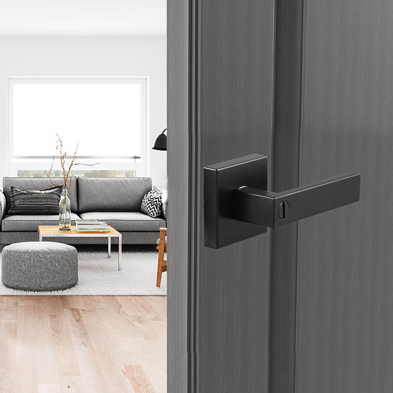 VEVOR Poignées de Porte Intérieure 5 Paires, Poignée de Porte à Condamnation avec Béquille Réversible Droite-Gauche, Verrouillage sans Clé, Rotation 45° pour Ouvrir, Salle de Bains Toilette, Carré
