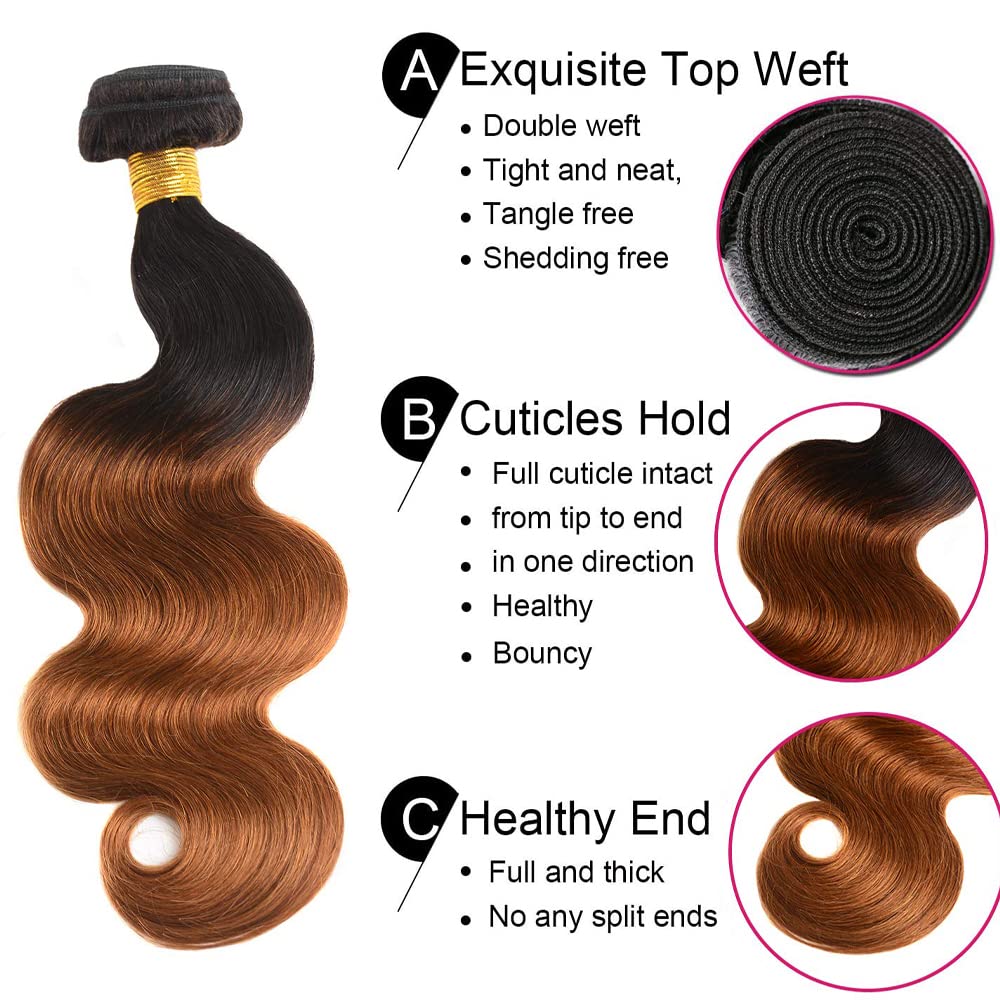 1B30 Ombre Brown Bundles Human Hair Body Wave 3 Bundles 16 18 20 Inch Unprocessed Brazilian Virgin Remy Dark Brown Body Wave Bundle Human Hair Extensions