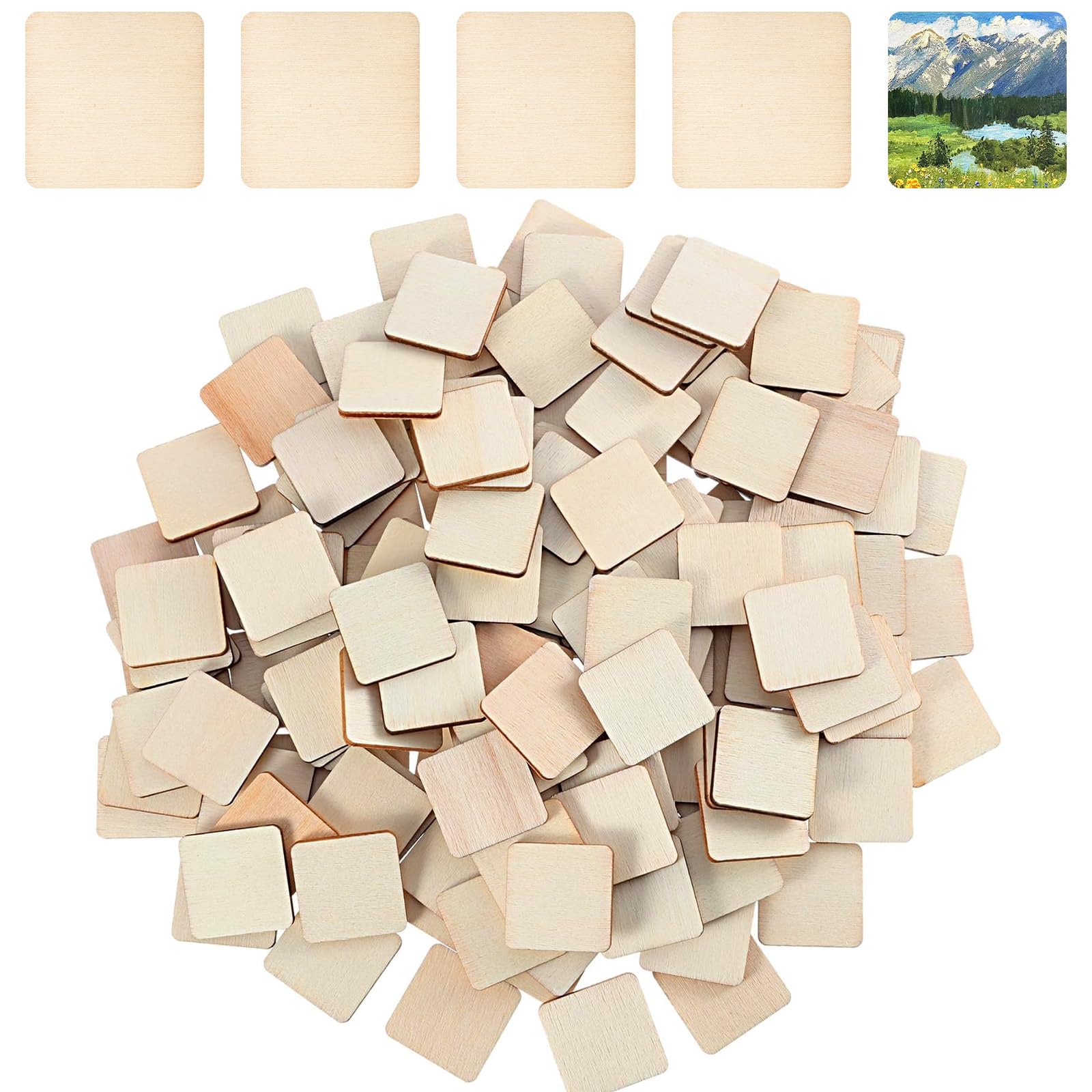 300Pcs Unfinished Wood Pieces Wood Slices, 2.5x2.5cm Square Wooden Planks Cutouts for Crafts Great for Painting, Pyrography Art and Craft, DIY, Decor Painting Wooden Cubes