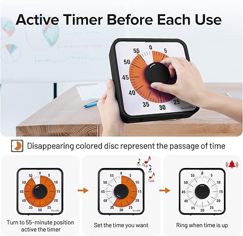 Miniatura 3 de Secura Home Temporizador visual de 60 minutos, reloj con temporizador de cuenta regresiva de gran tamaño de 7.5 pulgadas para niños y adultos,