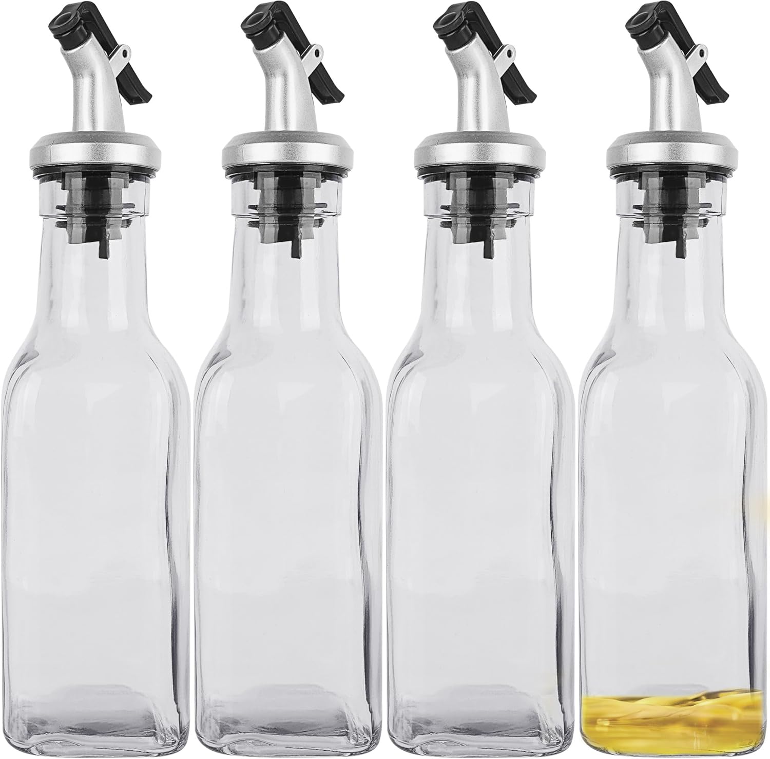 JANKOW 5oz Glass Oil & Vinegar Dispenser Bottles, 4-Pack Cruets with BPA-Free Flip Spouts - Leak-Proof Kitchen Essentials