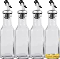 JANKOW 5oz Glass Oil & Vinegar Dispenser Bottles, 4-Pack Cruets with BPA-Free Flip Spouts - Leak-Proof Kitchen Essentials