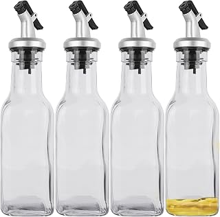 JANKOW 4-Pack 5oz Glass Oil & Vinegar Dispenser Bottles with BPA-Free Flip Spouts - Leak-Proof Cruets