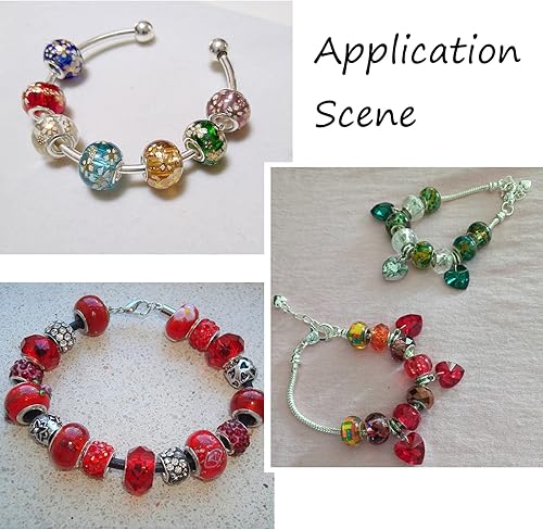 Miniatura 3 de Craftdady 50 cuentas espaciadoras europeas de vidrio con agujero grande de 13-15x9-0.472 in Diapositivas Cuentas Rondelle Colores mezclados al azar