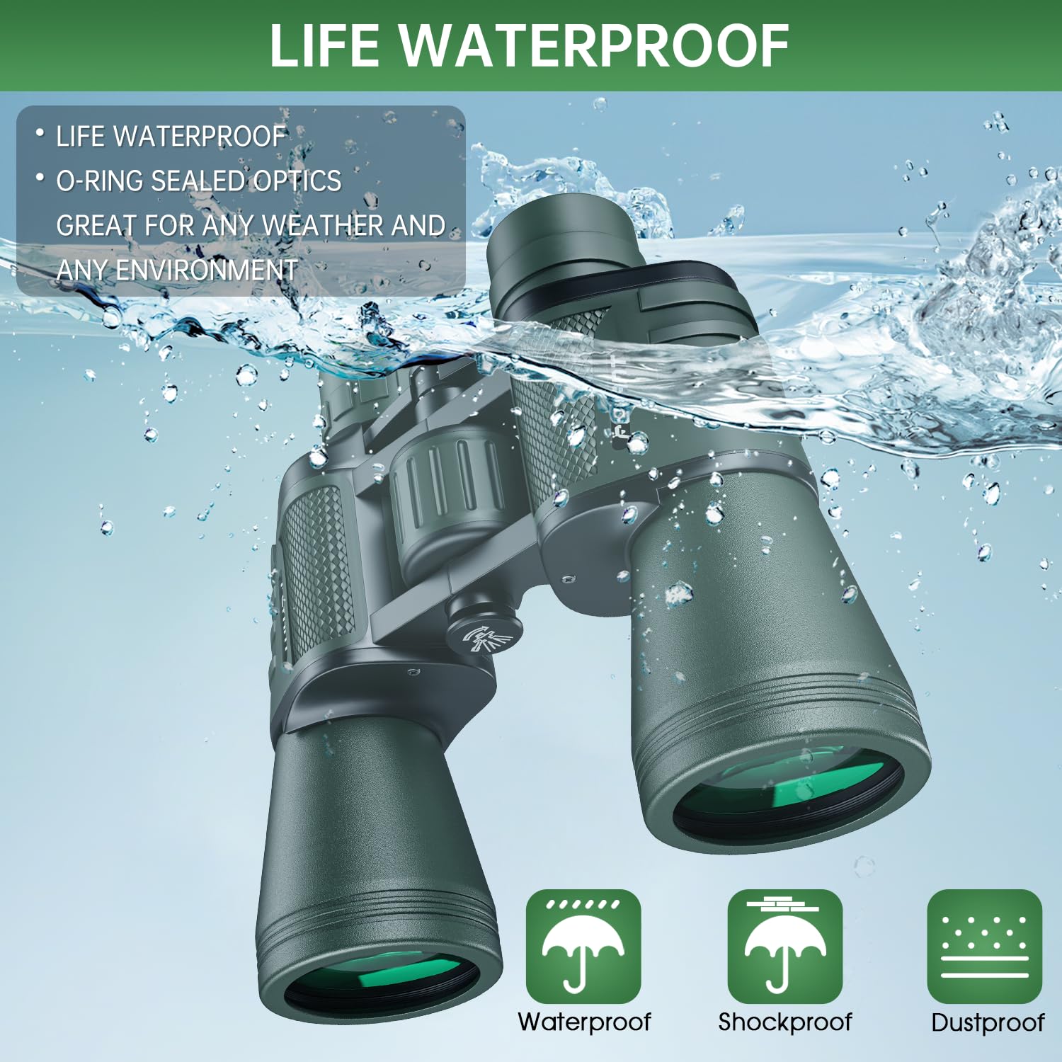Binocolo ad alta potenza 20 x 50 per adulti, impermeabile, con visione bassa della luce, per bird watching, caccia, campeggio, viaggi, crociera, escursionismo, sport, osservazione delle stelle, regali