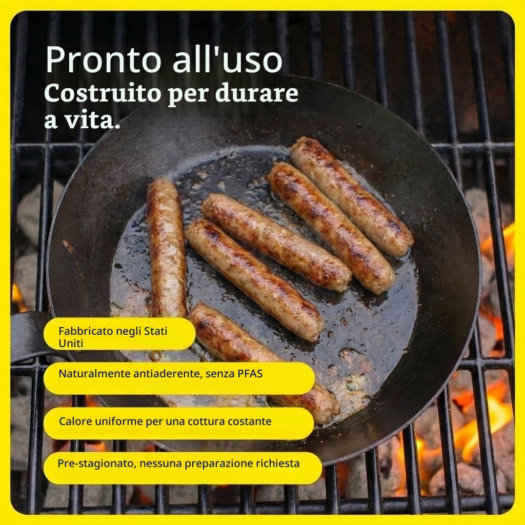 Lodge 25,4 cm / 10 Pollici Pre-stagionato Steel Round Skillet/Padella