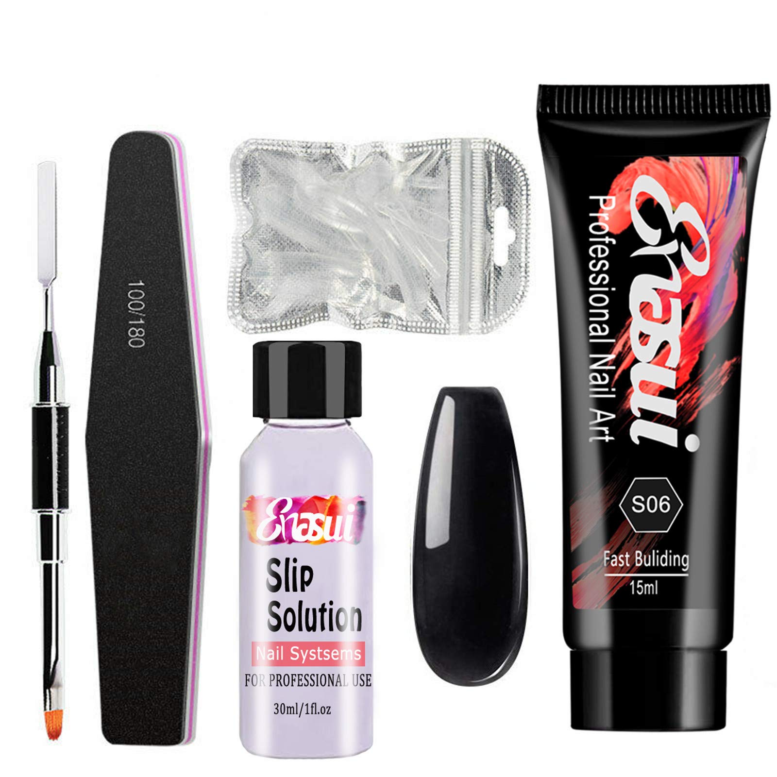 ENASUI UV GEL Poly UV Extension Nail Gel Professional Nail Enhancement Builder Nail Gel Glitter Nail Extension Gel Kit Trial Technician All-in-One French Kit (Black)