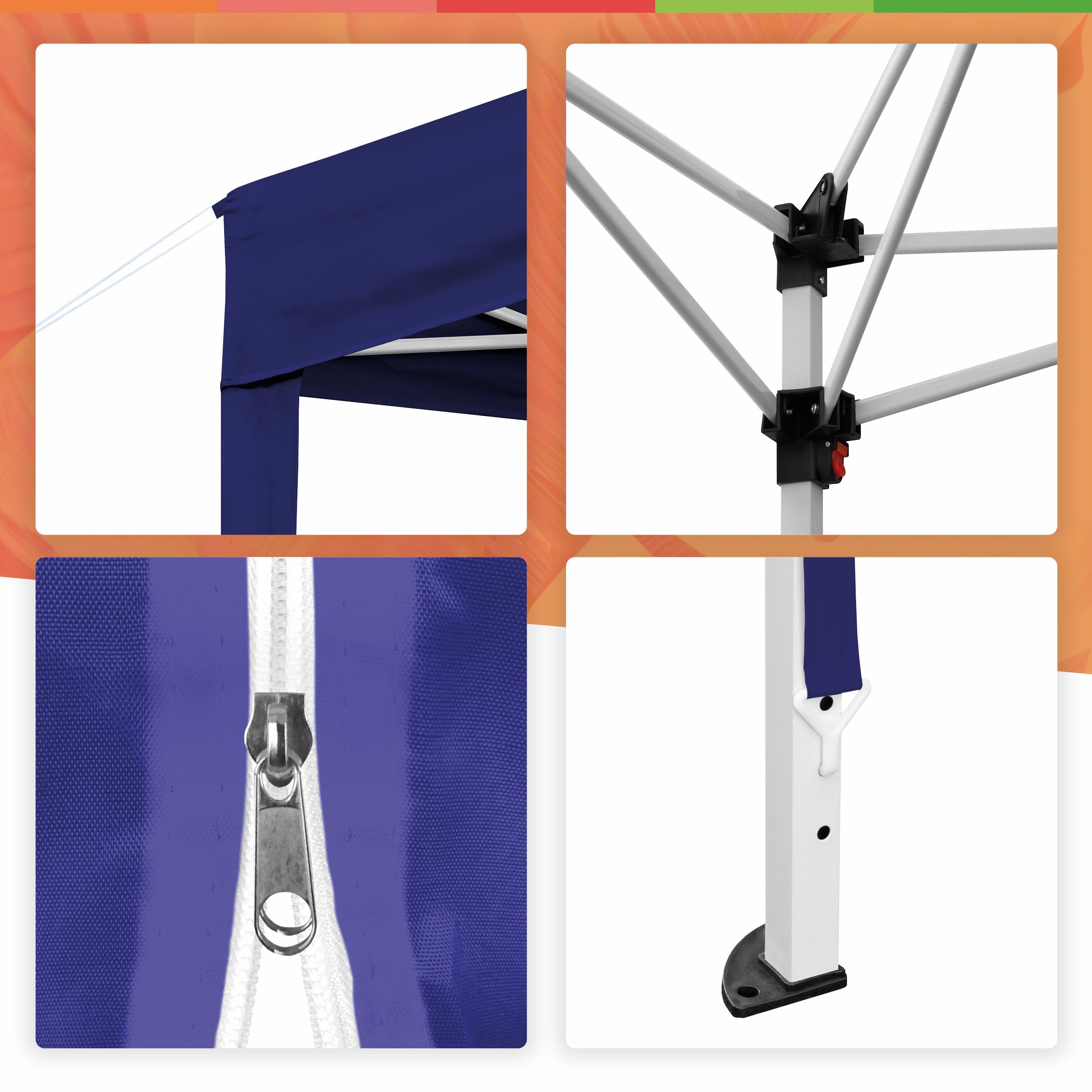 Wasabi - Carpa Plegable 3x3m – 4 Paredes Laterales – 4 Bolsas de Arena, Piquetas y Cuerdas de Fijación – Saco de Transporte - Pérgola de Nylon – Cenador para Jardín Exteriores Camping Fiestas (Azul)