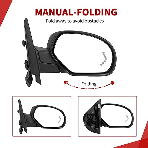 Miniatura 6 de YITAMOTOR Espejo de remolque del lado derecho del pasajero con calefacción eléctrica y vidrio ajustable a potencia, señal de giro de flecha LED,