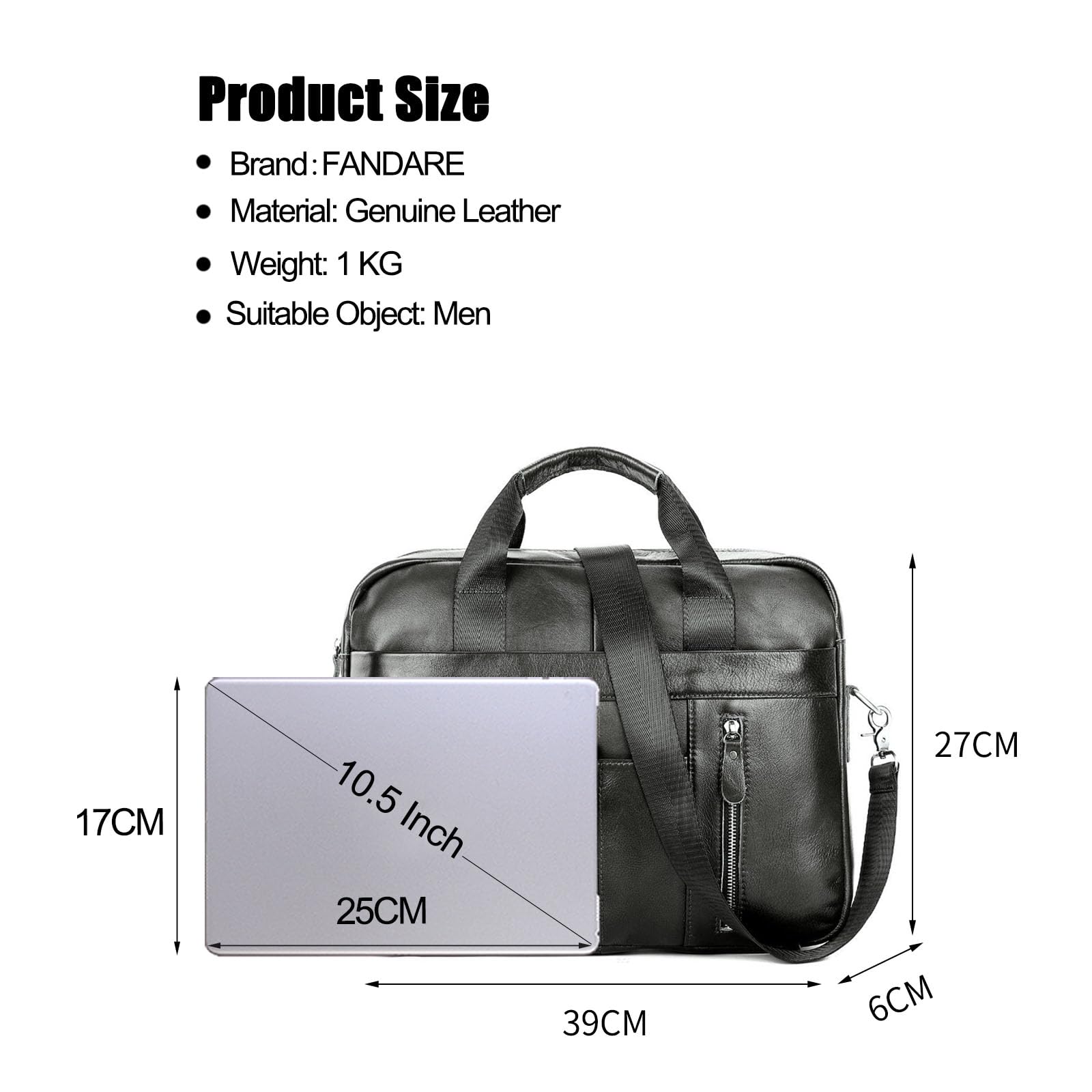 FANDARE Sac à Main Business Porte-Document Homme Sacoche Femme Cuir Véritable Cartable Sacoche Ordinateur Portable Mallette Affaires Sac Bandoulière pour Collège Cours Travail Business Voyage Noir