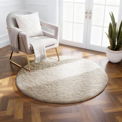 Ophanie Soft Fluffy Shaggy Rugs for Bedroom Living Room Dorm Nursery Home Decor Aesthetic,Color Ivory, Size 2' Round