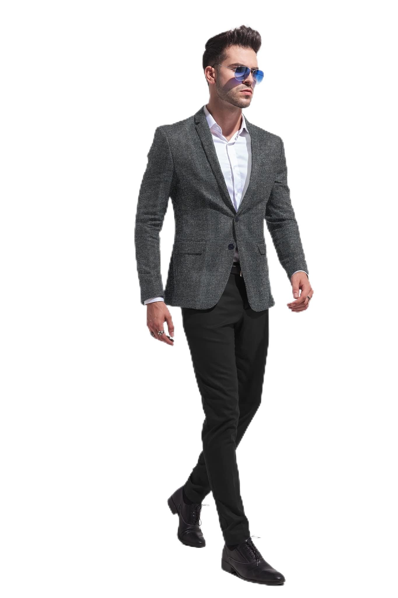 KUNDAN SULZ GWALIOR Men's Un-Stitch Heavy Weighted Plain Pattern Blazer Fabric (2.00 Meters; Melange Black)-picture-18