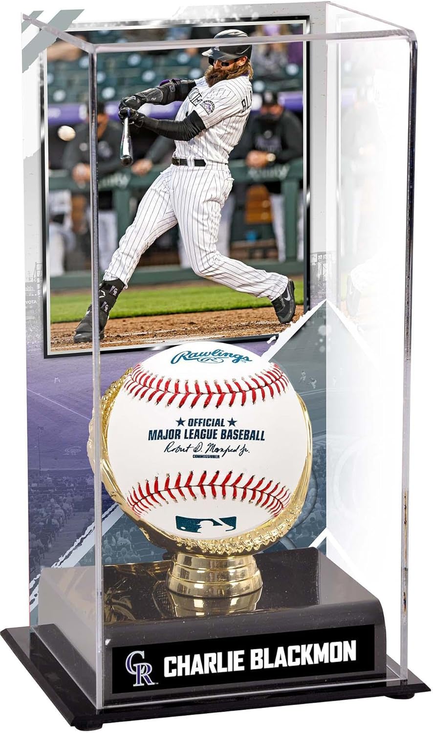 Charlie mon Colorado Rockies Gold Glove Display Case with Image - Baseball Logo Display Cases ''Case Only''