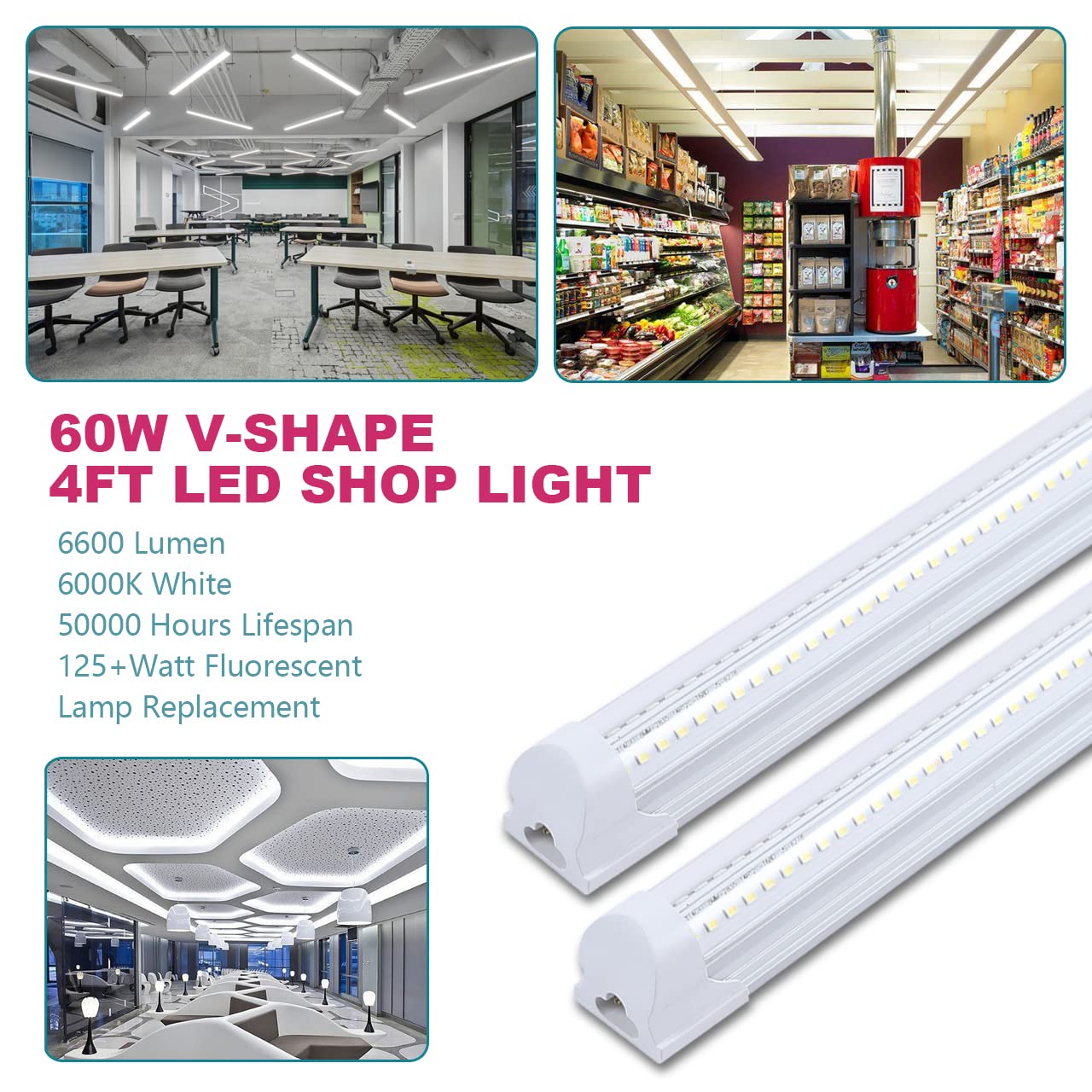 MKUJOO 12 Pack 4FT 60W LED Shop Light, V Shape Integrated T8 LED Tube Light, 6600LM, 6000K Super Bright White,high Output Linkable with Plug for Garage, Workshop,Basement,Warehouse