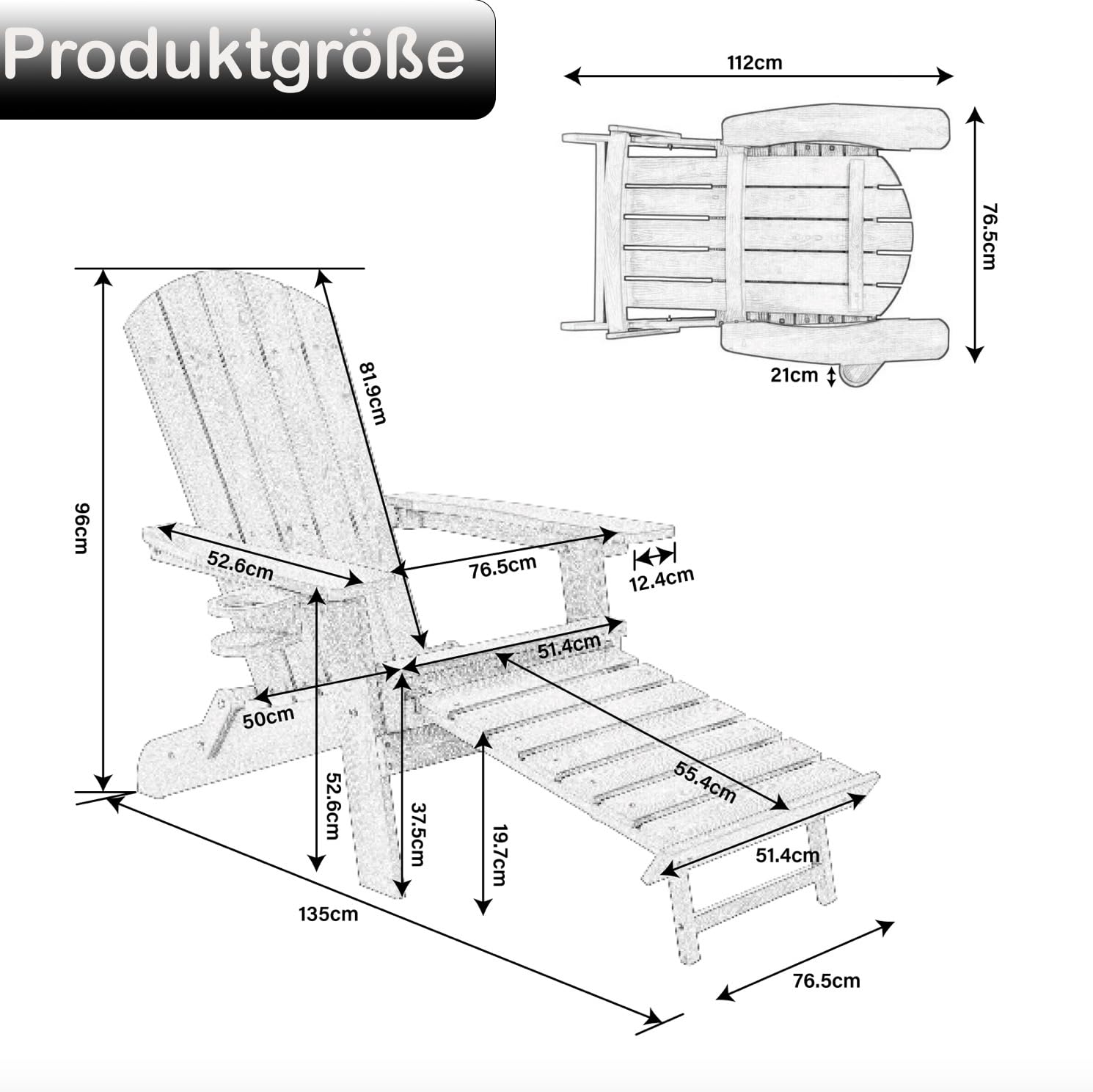 Ogarden Adirondack Loungesessel Arizona, Mit Fußschemel, Getränkehalter, HIPS Kunststoff, Holz-Optik - für Balkon, Terrasse, Rasen, Kamin (Grün)