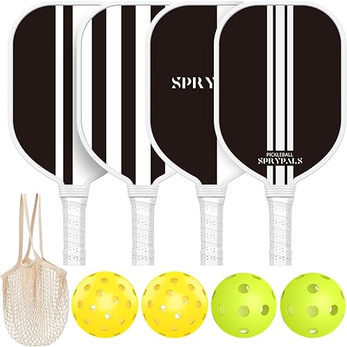 Pickleball Paddles,Sprypals Pickleball Paddles Set of 4 Premium Wooden Pickleball Paddle with Pickleball Balls & Portable Pickleball Bag Tote for