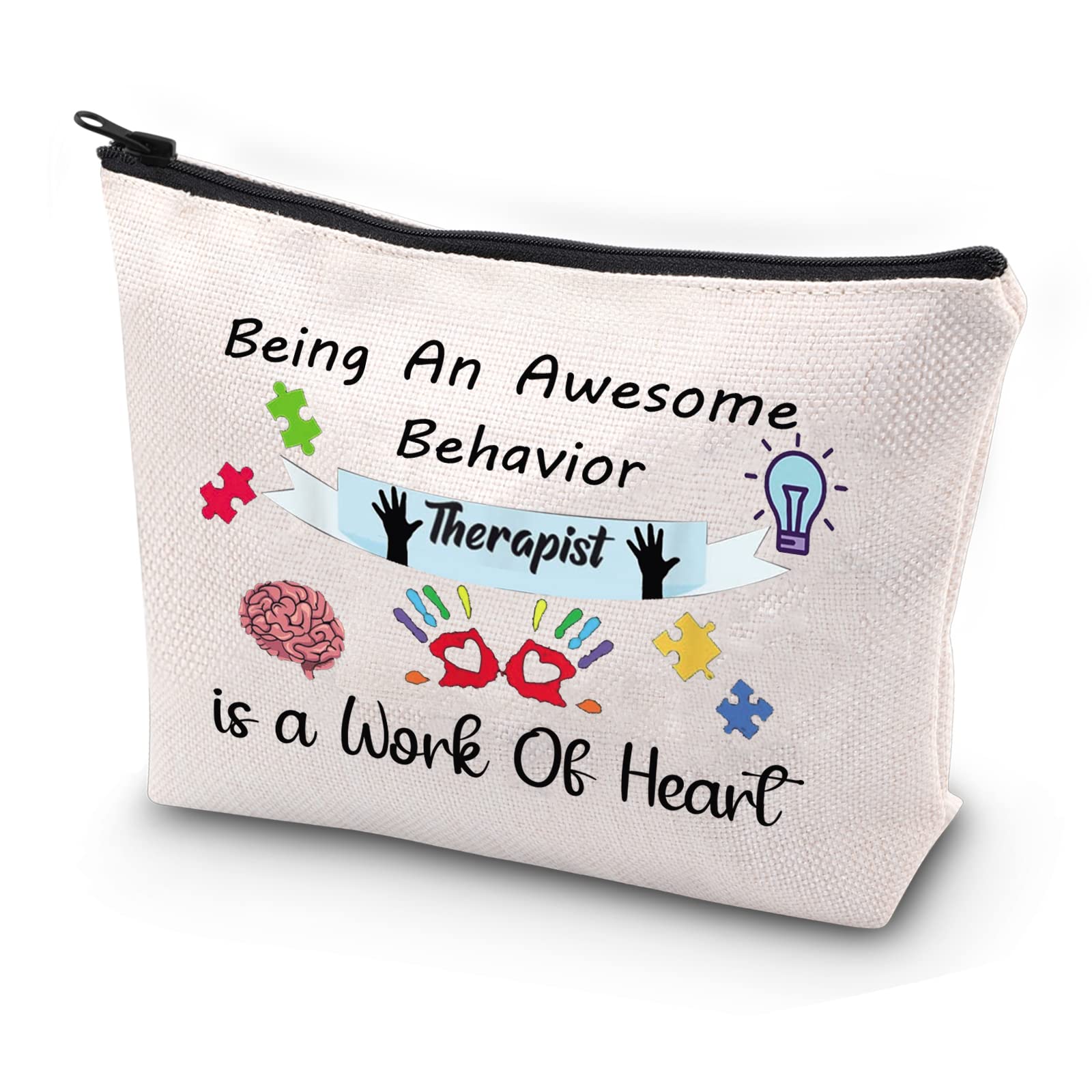 JYTAPPBehavior Therapist Gift ABA BCBA Behavior Analyst Gift Being An Awesome Behavior Therapist is a Work Of Heart Cosmetic Bag BCBA Graduation Gift, beige