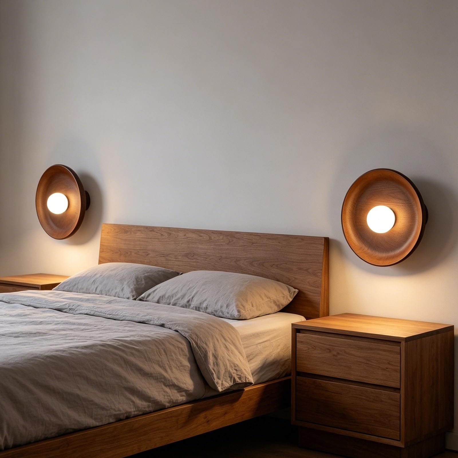 Minimalistische Wandleuchte aus Walnussholz, runder Globus, Glasschirm, festverdrahtete Wandleuchte, weiße Oberfläche, Innenwandbeleuchtung for Schlafzimmer, Nachttisch, Wohnzimmer(Walnut,28cm)