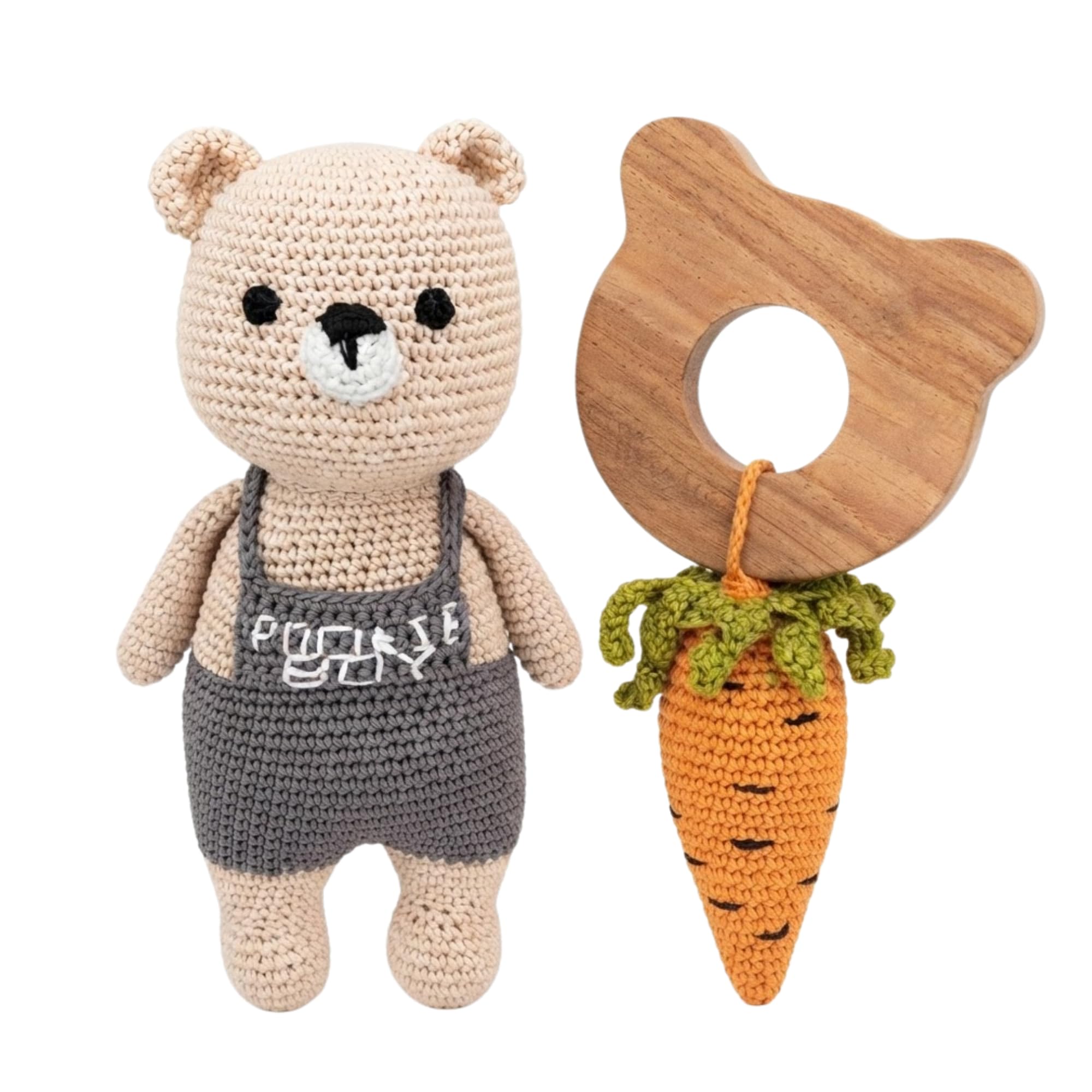 Handmade Crochet Newborn Gift Set | Amigurumi Animal Gift Combo with Wooden Ring & Crochet Accessories | Nursery Decoration | Handmade Keepsake (New Born Set-2)-image-23