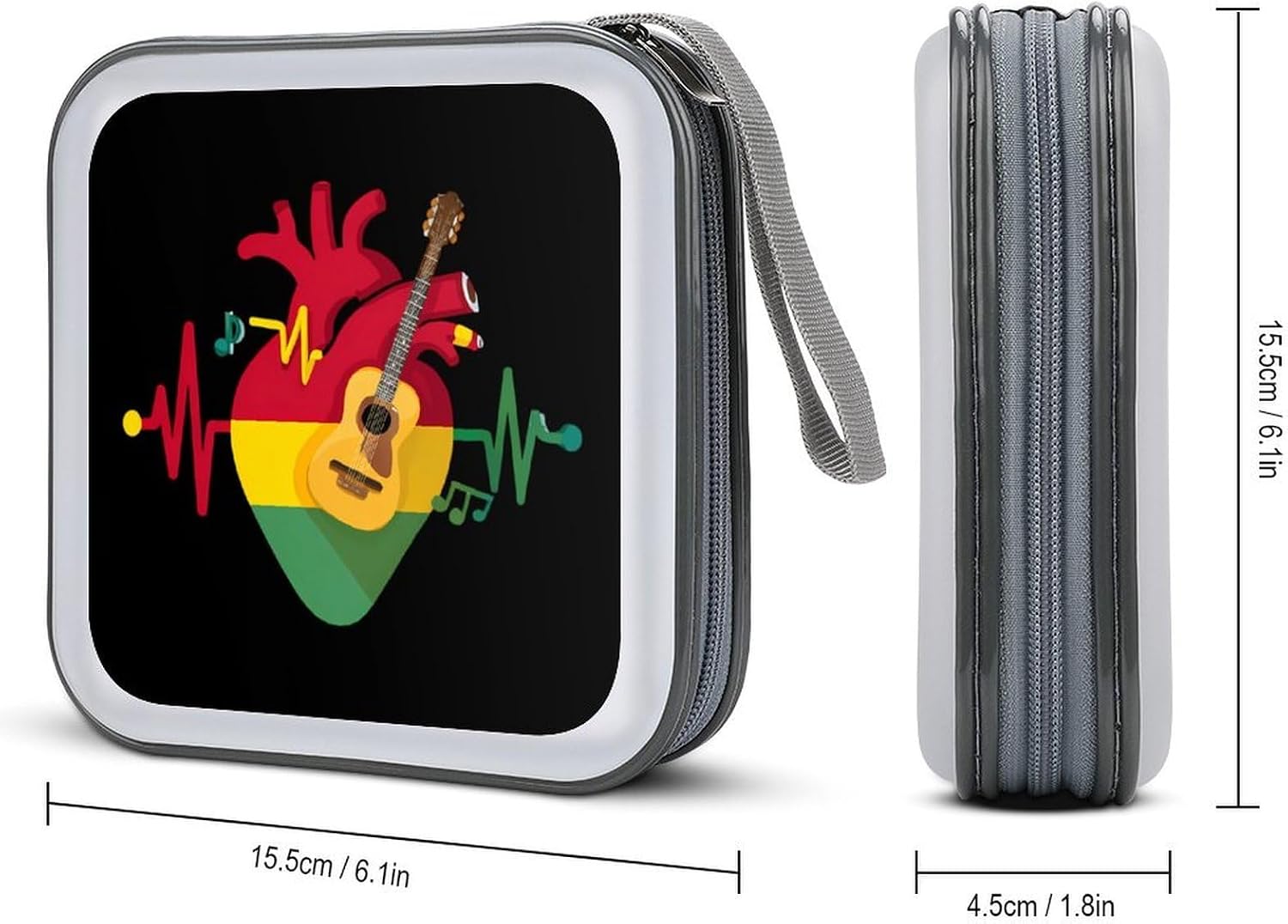 Reggae Music Pulse Guitar Heartbeat CD Case Portable DVD Holder Storage Organizer for Home Travel image 2