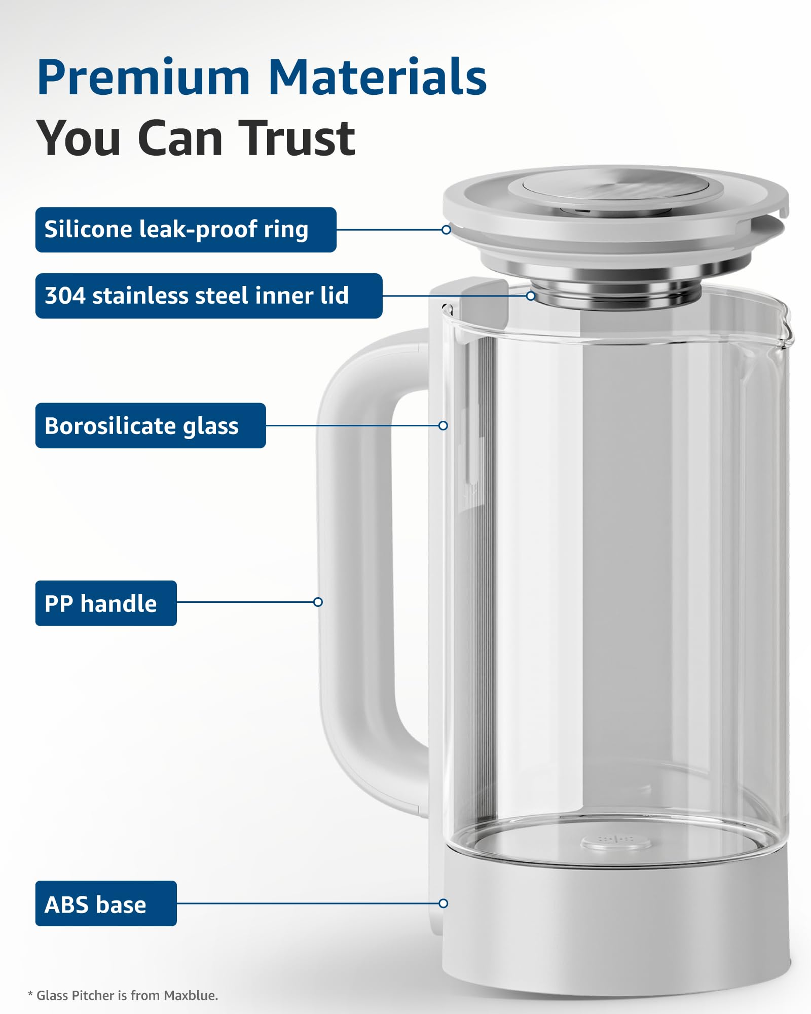 Maxblue GPWD-W Carafe en Verre, Compatible avec Waterdrop M6SL