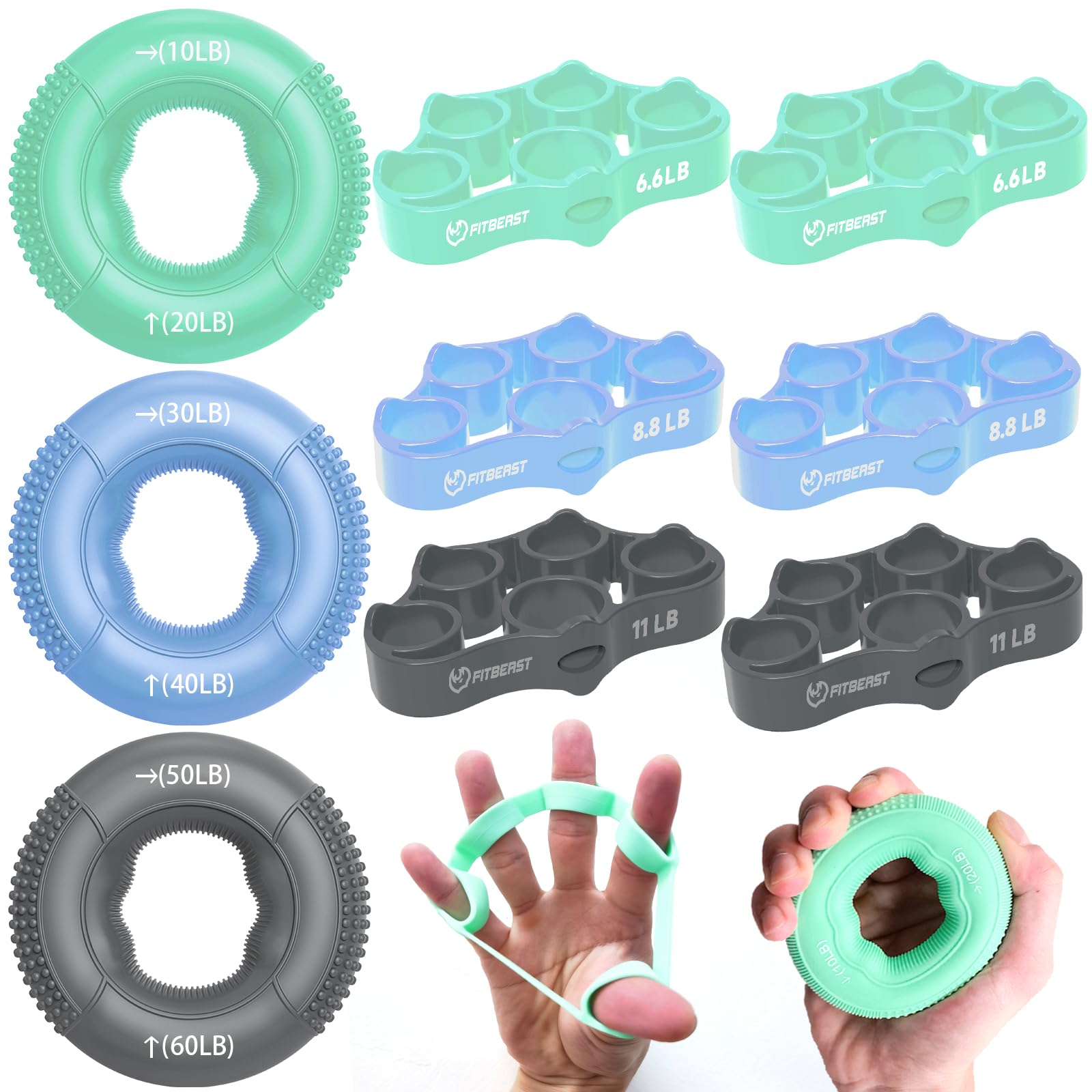 FitBeastHand Grip Strengthener, Finger Exerciser, Grip Strength Trainer (6 PCS)