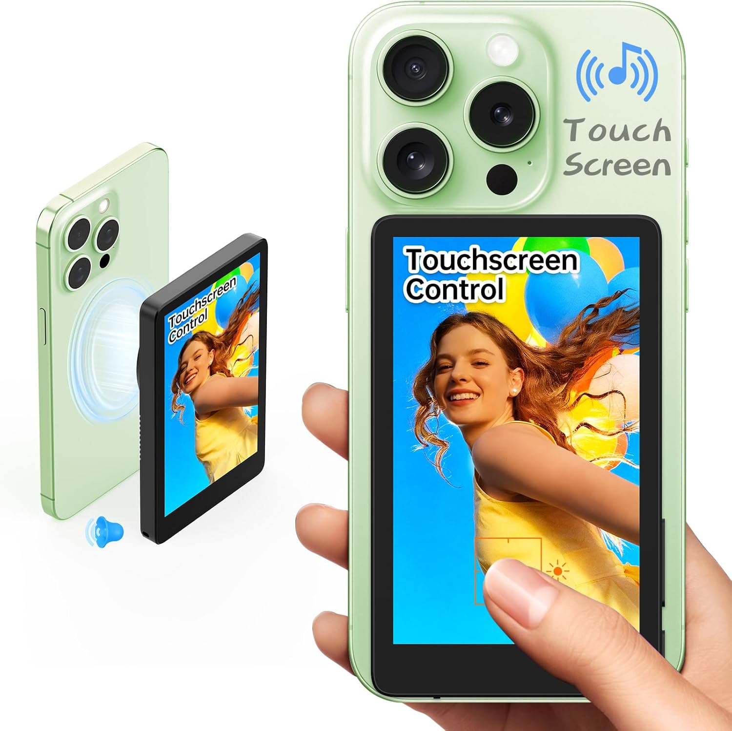 Vlog Selfie Monitor Screen for iPhone, Young Master Magnetic Touchscreen Monitor, 4K 60fps, Audio Sync, 4in Back Camera Monitor for YouTube Tiktok Video Recording, Compatible with Android