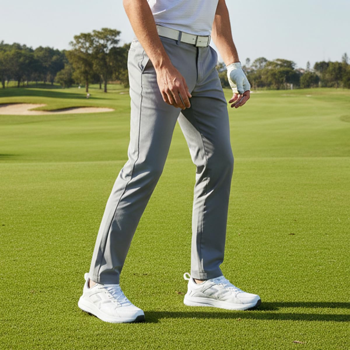 Mens Golf Shoes Spiked Non Slip Waterproof Golf Sneakers with Leather Upper