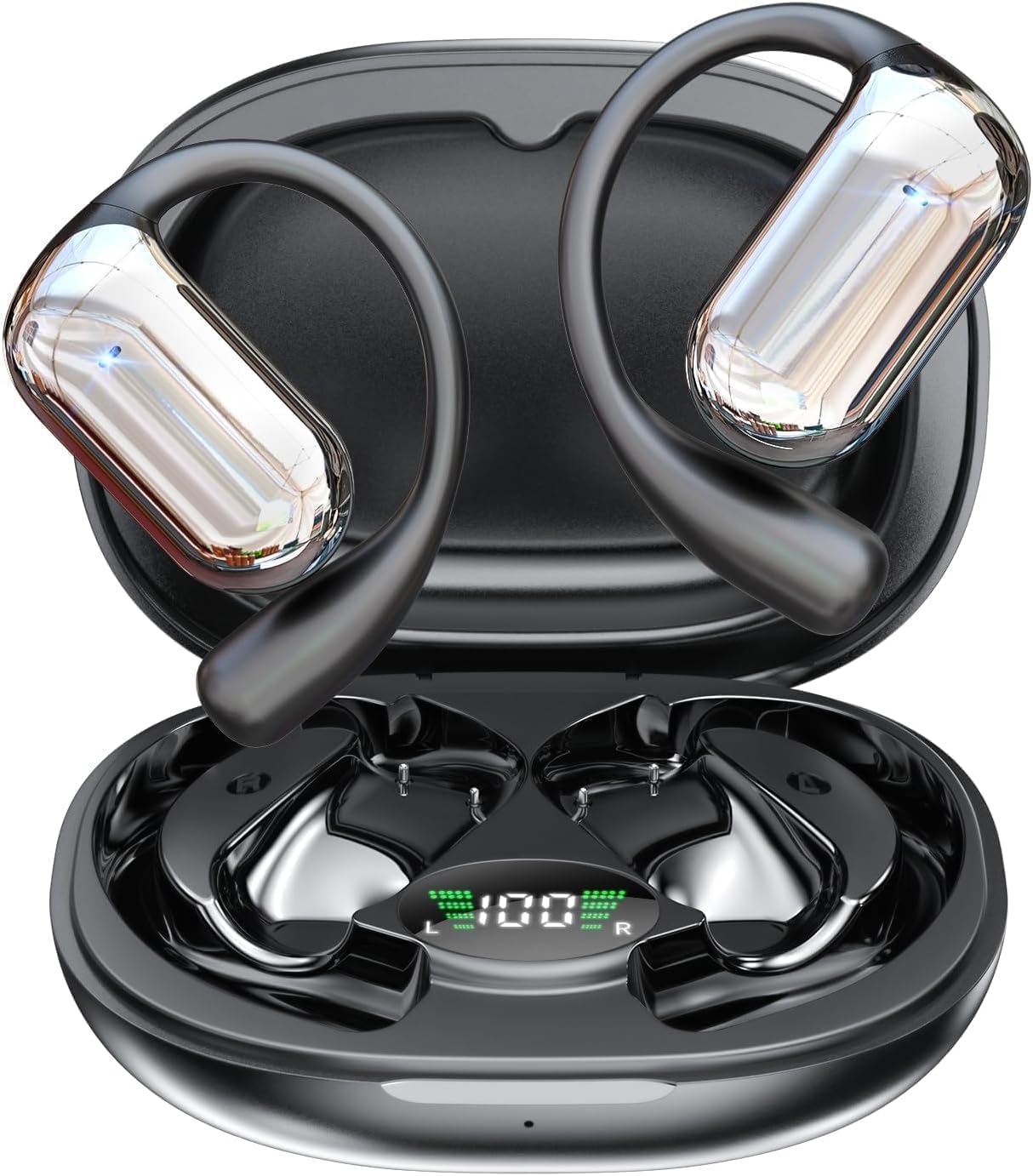 Euqq Open Ear Headphones - Wireless Bluetooth Earbuds with Deep Bass, Waterproof Sports Earphones for Running & Fitness, Secure Fit for Small Ears with Mic