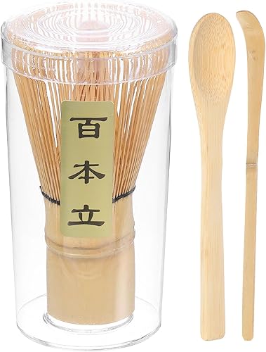 HARFINGTON Juego de batidor de bambú (Chasen) Cuchara tradicional (Chashaku) Cuchara de té accesorio de ceremonia de matcha japonés para ceremonia