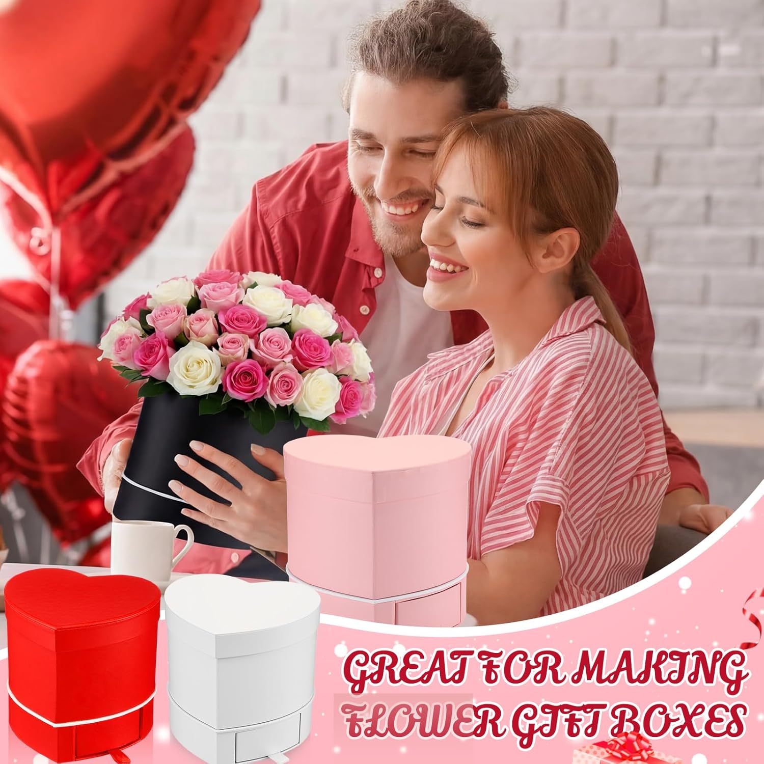 Fullhawl 4 Pack Heart Shaped Flower Box with Drawer,6.1" Mother's Day Gift Box for Roses, Jewelry, Proposals,Weddings, Romantic Floral Arrangement for Birthdays,Anniversaries
