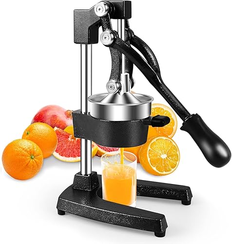 Commercial Hand-Press Heavy-Duty Cast-Iron Manual Juicer Squeezer for Orange Lemon Citrus Grapefruit Lime Pomegranate with Stainless Steel Cup,