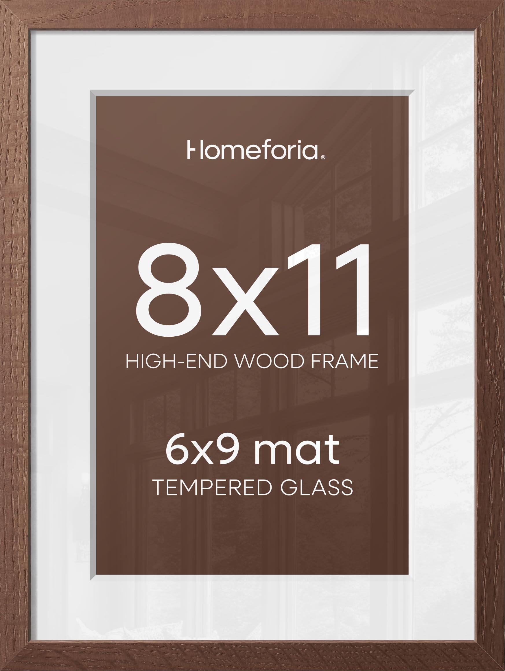 Homeforia 8x11 Brown Oak Picture Frame, High-End Wood, 6x9 Mat, Glass | High End Solid Oak Wood, Tempered Glass, Acid-Free 6x9 Removable Mat, 8x11 Edge-to-Edge Display 11x8, Wall Kit, Set Of 3