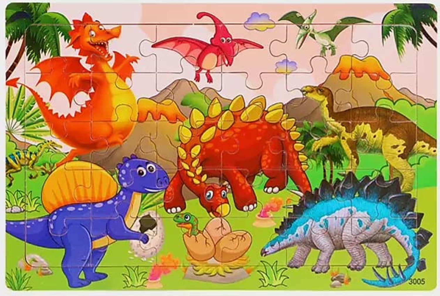 Wooden Dinosaur jigsaw puzzle for kids - 30 pieces jigsaw puzzle, bright and colorful dinosaur puzzles for kids