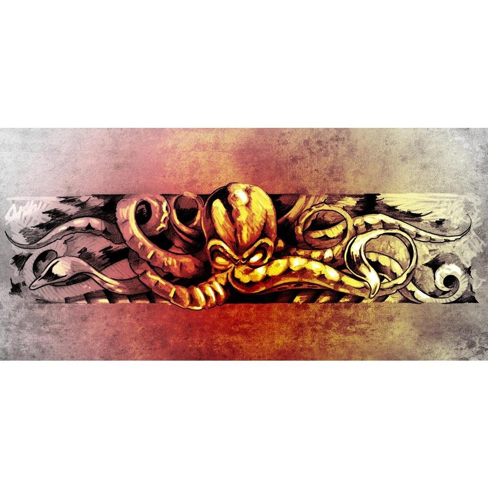 Pitaara Box Octopus Tattoo Art | Canvas Painting for Bedroom & Living Room | Engineered Wood Frame | 25.2 x 12 inch (64 x 30 cms)