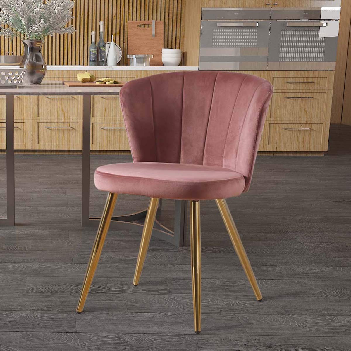Farelves Pink Velvet Dining Chair Scandinavian Kitchen Counter Lounge